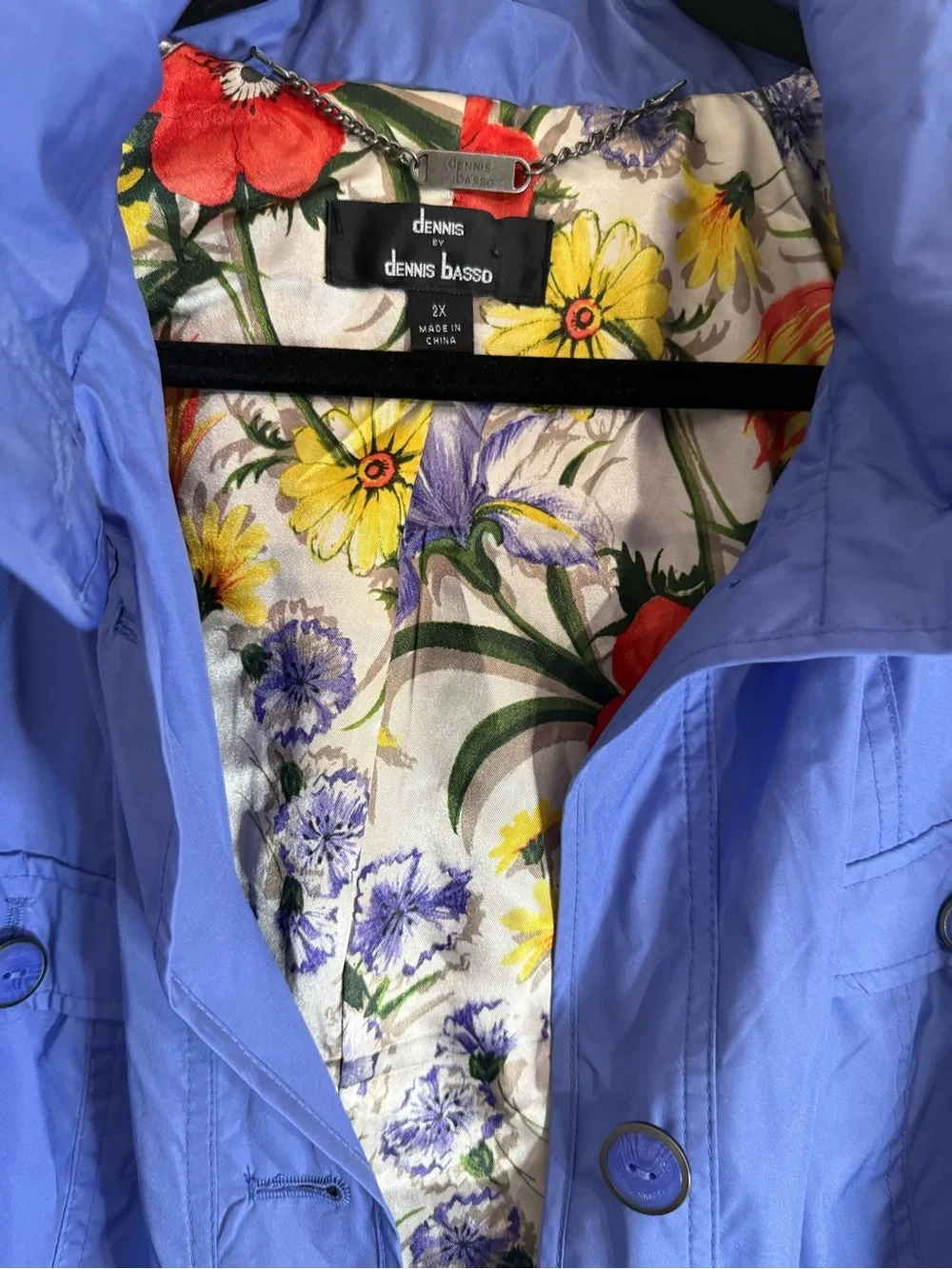 Dennis Basso Blue Floral Lined Anorak Rain Jacket Plus Size 2X